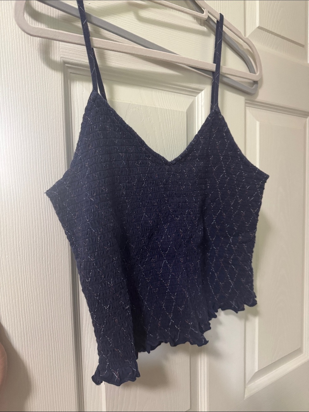 Navy Textured Smocked Cami Tank Top
